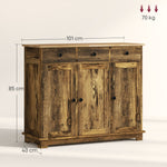 Sideboard Buffet Cabinet With Rubber Wood Top And Drawers | Brown