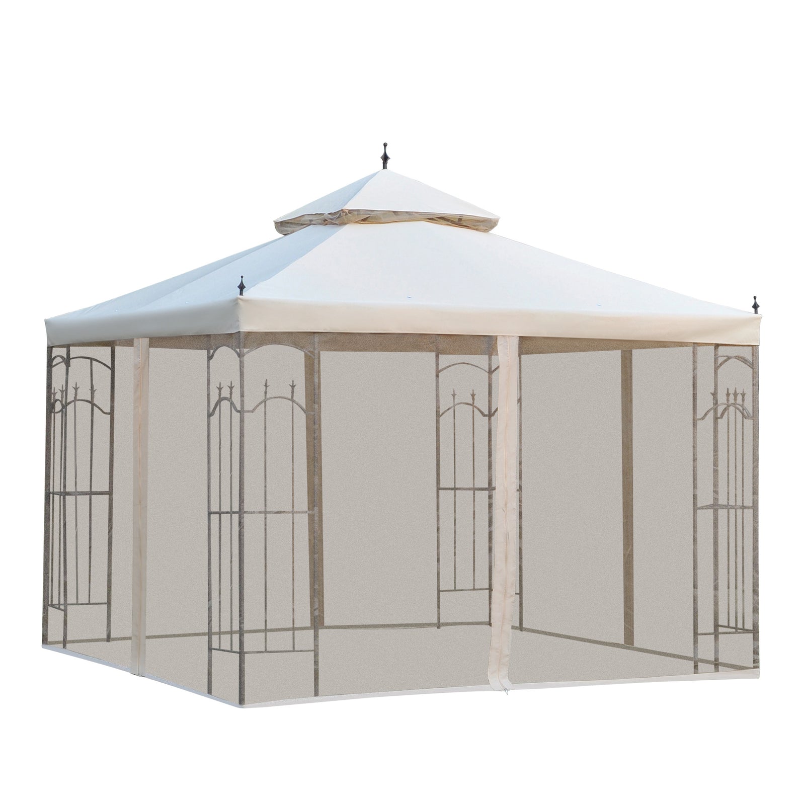 3 X 3(m) Garden Gazebo Double Top Gazebo Canopy W/ Curtains | Cream