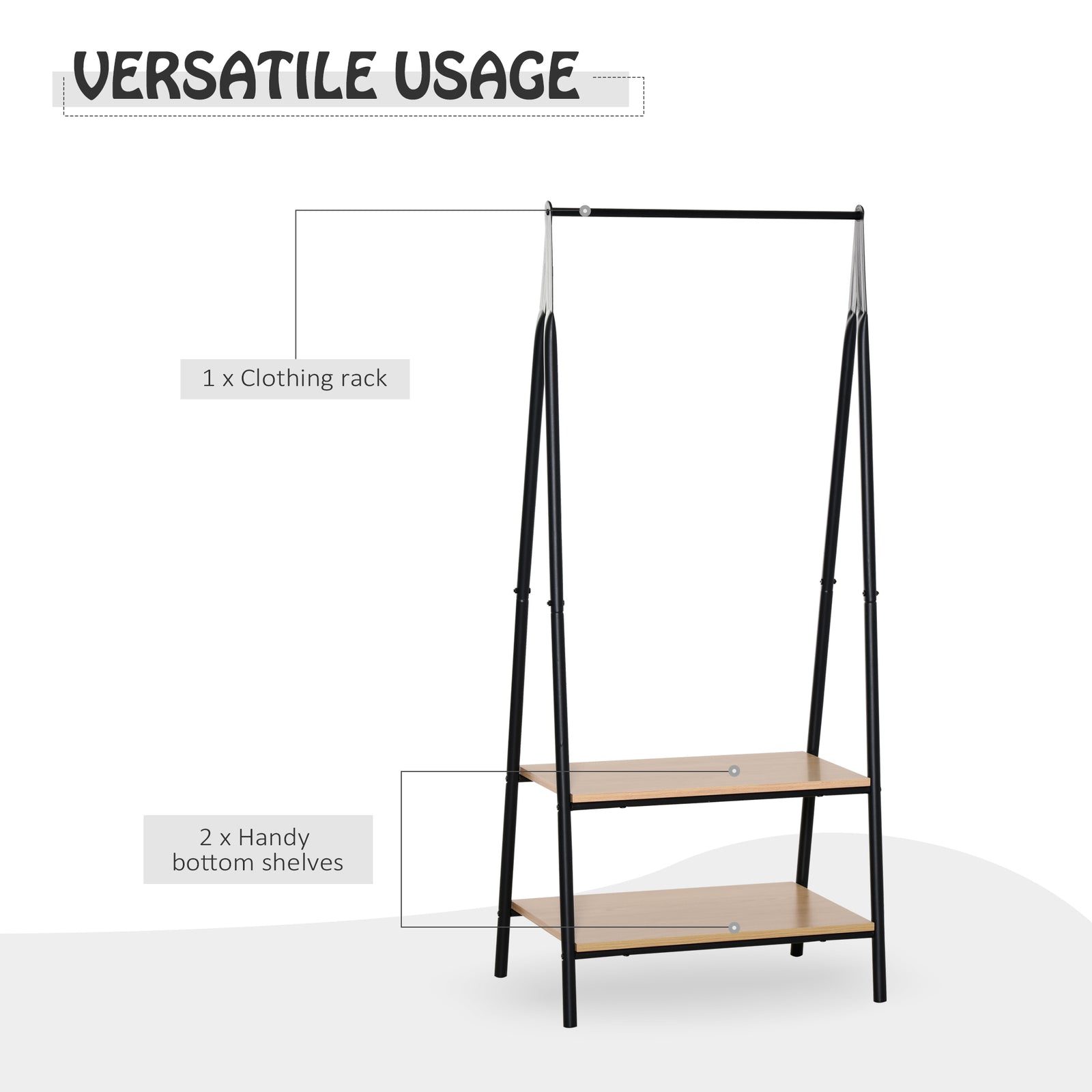 2-tier Garment Rack Storage Shelves Metal Coat Shoes Rack