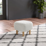 Beige Footstool Pouffe Stool With Wooden Legs