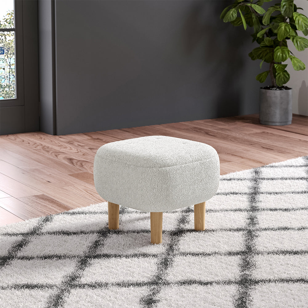 Beige Footstool Pouffe Stool With Wooden Legs