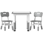 3 Pcs Height Adjustable Kids Table And Chair Set For Playroom | Grey