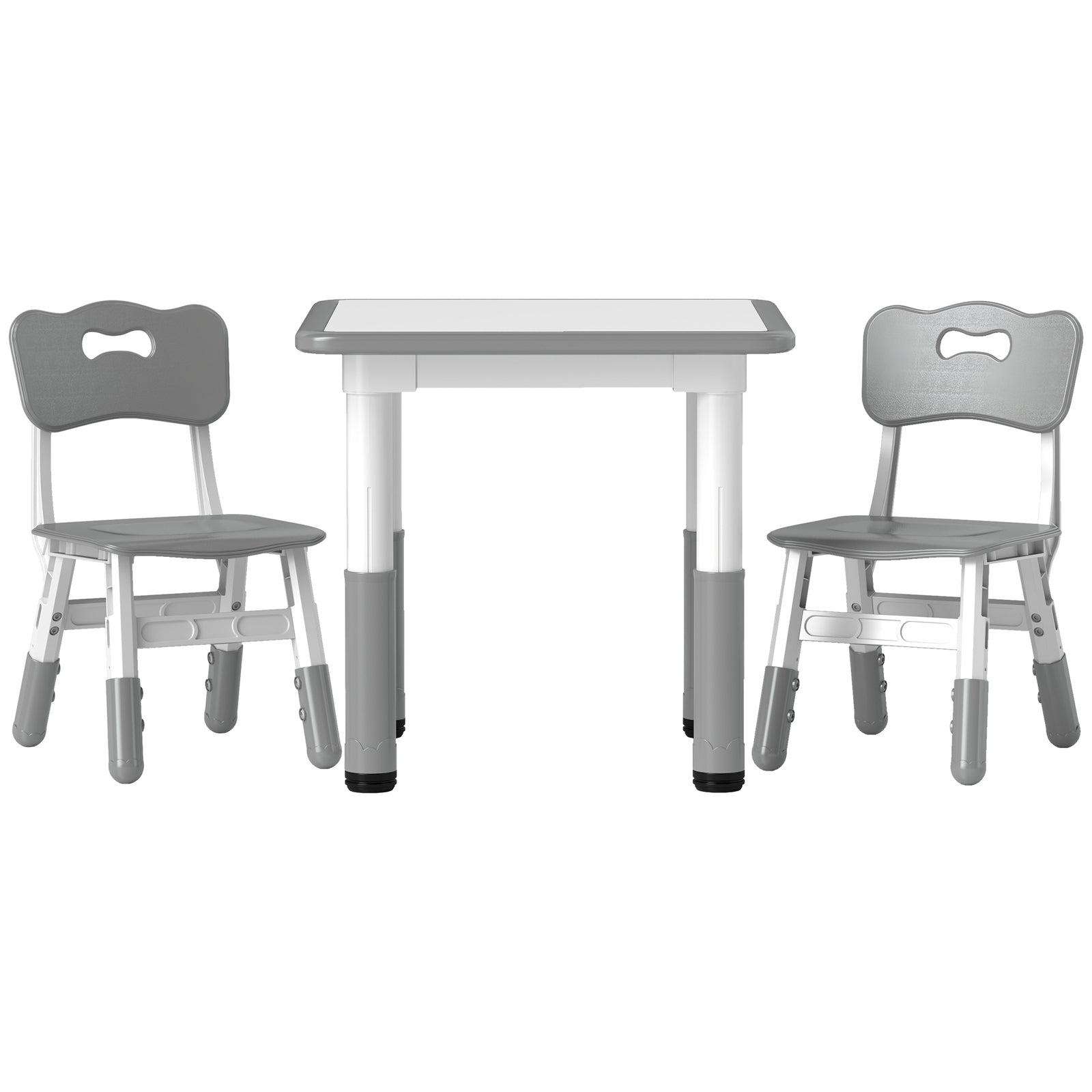 3 Pcs Height Adjustable Kids Table And Chair Set For Playroom | Grey