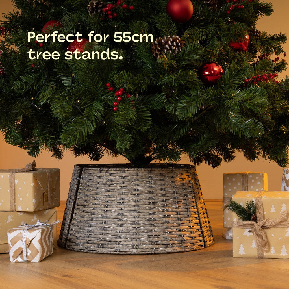 Natural Wicker Tree Skirt By Christmas Village Handcrafted Round Design
