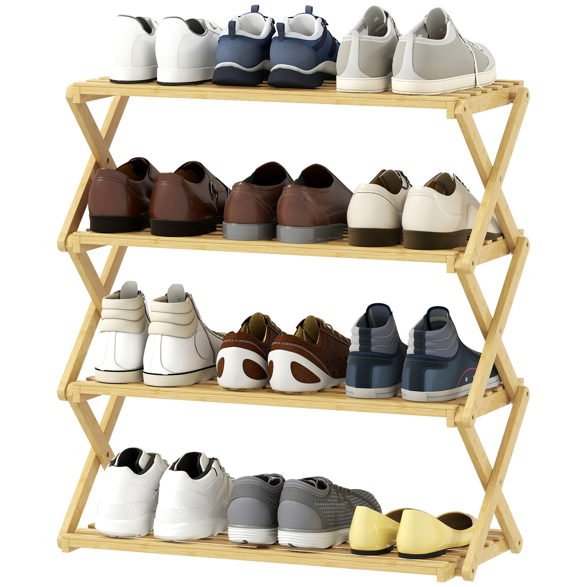 HOMCOM Bamboo Shoe Rack, Folding Shoe Shelf