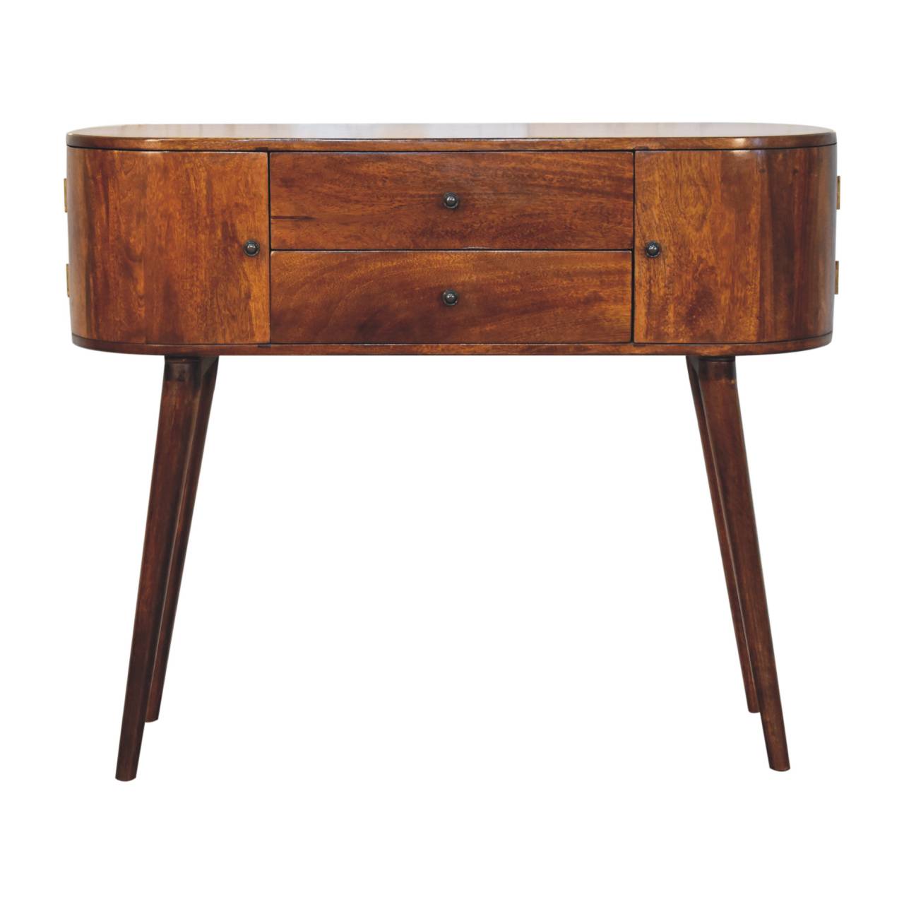 Solid Wood Grove Chestnut Console Table, 2 Drawers And 2 Side Cabinets, Brown