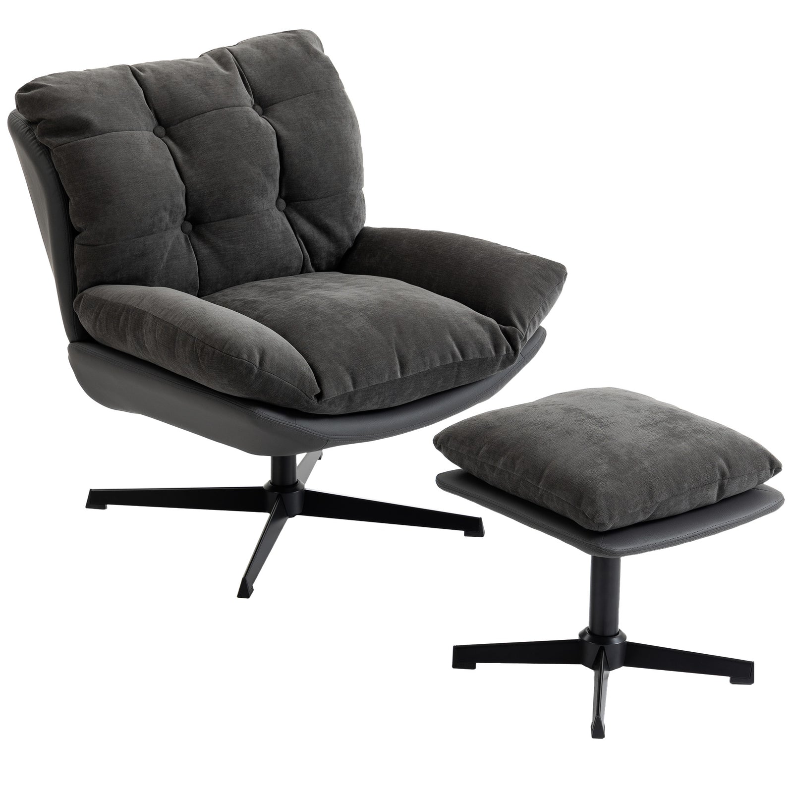 HOMCOM Accent Chair With Footstool, Modern Swivel Lounge Chair
