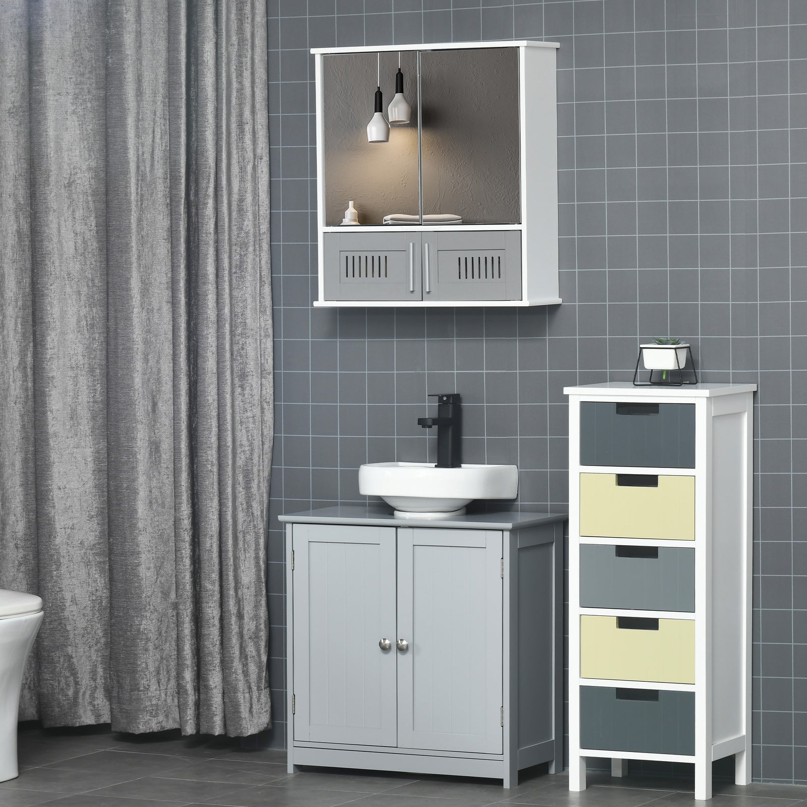 Bathroom Mirror Cabinet Wall Mount Storage Unit Double Doors | One Size