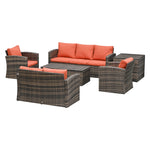 6 Pcs Patio Rattan Sofa Set W/ Conversation Storage