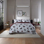 Hattie 100% Cotton Duvet Cover Set – Dog Printed Bedding With Piped Edging | Super King | Grey
