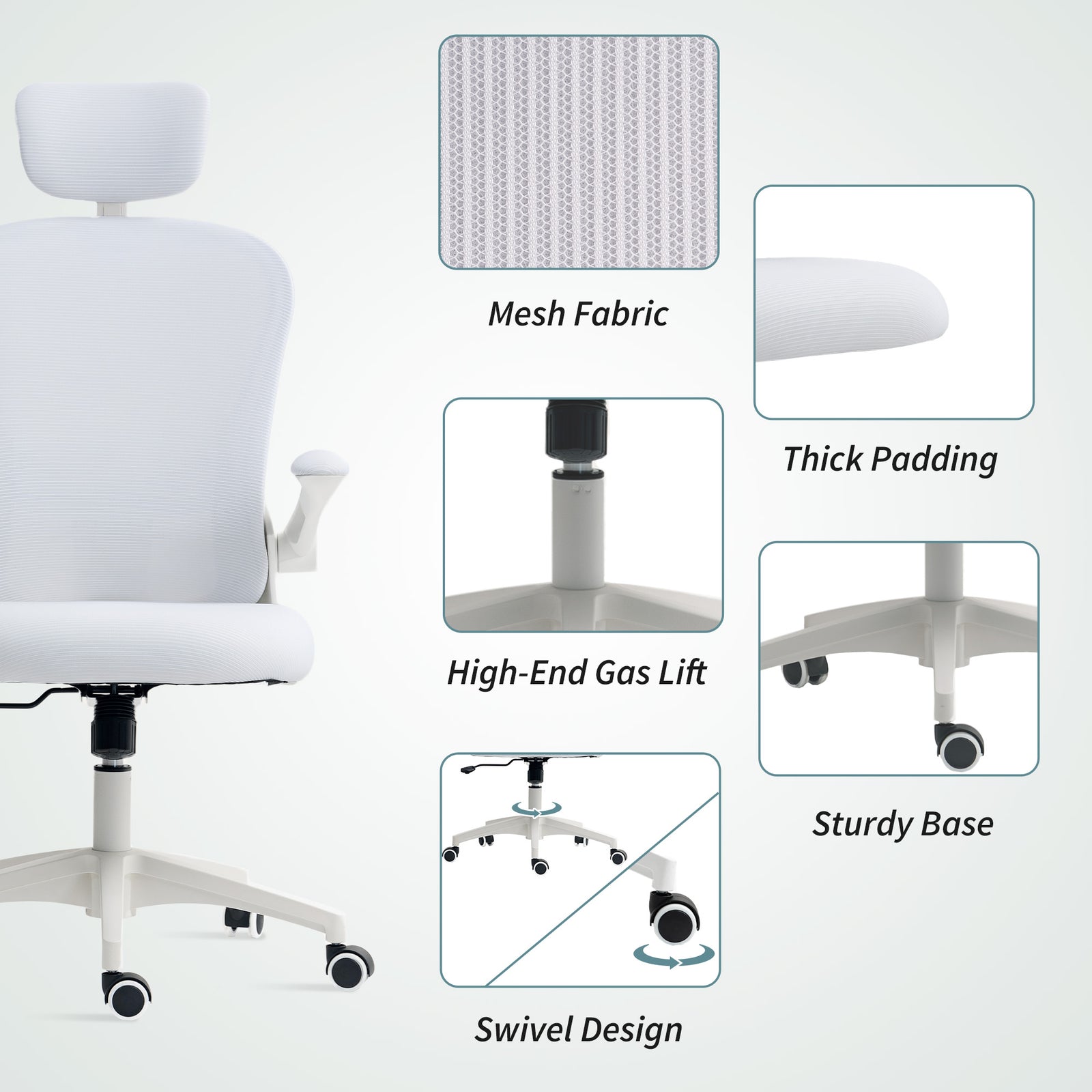 Mesh Chair With Headrest, 4d Support | White