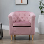 Clio 68cm Wide Velvet Fabric Studded Back Accent Chair With Dark And Light Wooden Legs | Pink