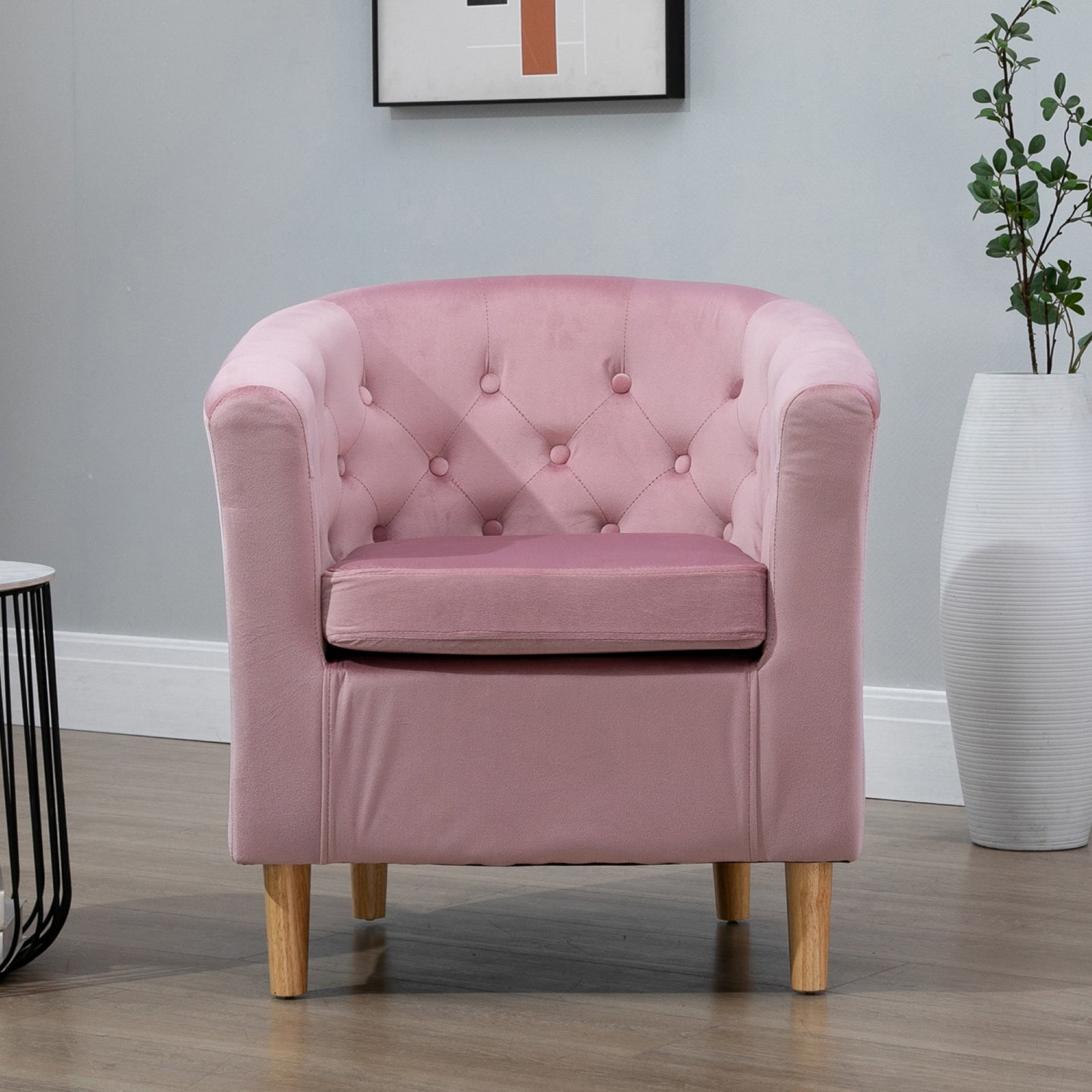 Clio 68cm Wide Velvet Fabric Studded Back Accent Chair With Dark And Light Wooden Legs | Pink
