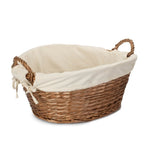 White Cotton Lined Light Steamed Round Laundry Basket | White