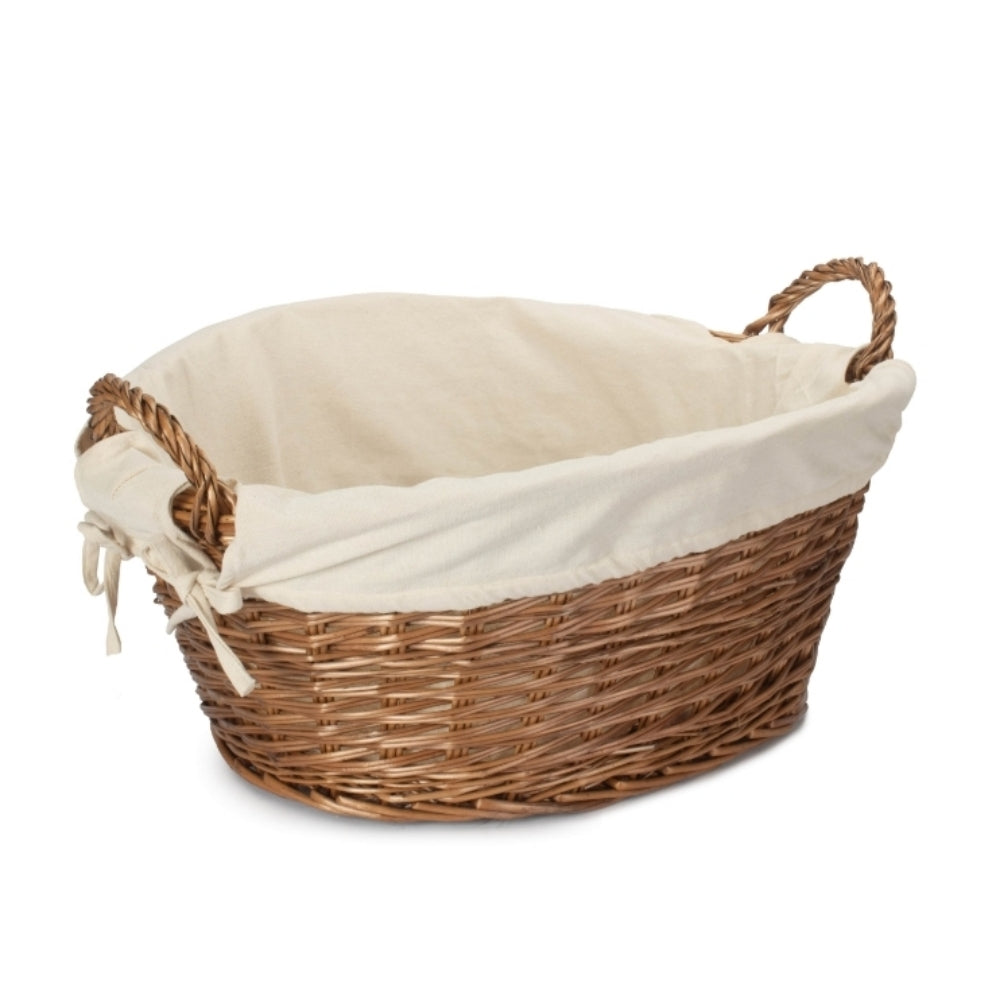 White Cotton Lined Light Steamed Round Laundry Basket | White