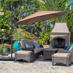 3(m) Garden Banana Parasol Cantilever Umbrella w/ Base Weights & Cover | Coffee