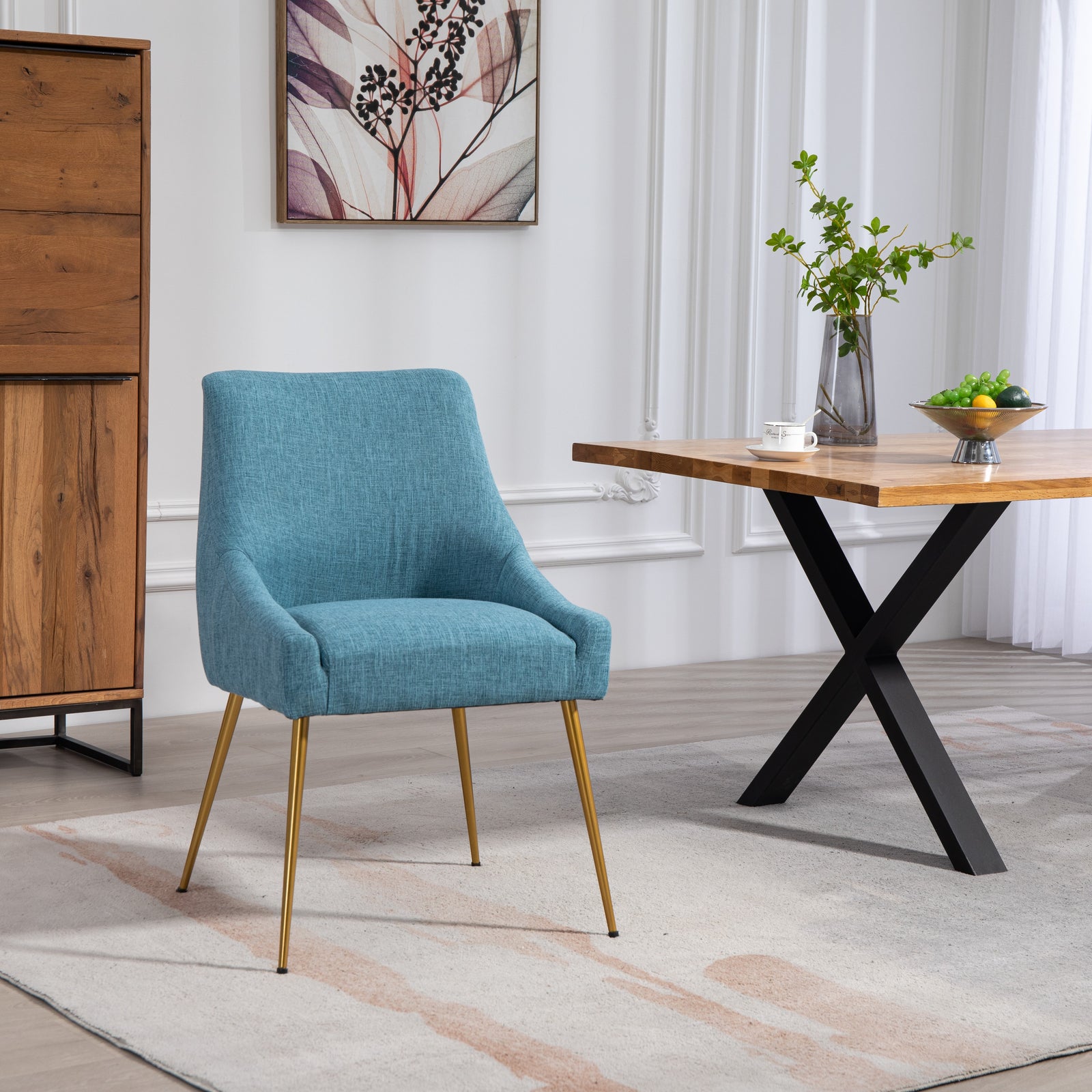 Set Of 2 Lograto Fabric Dining Chairs | Teal