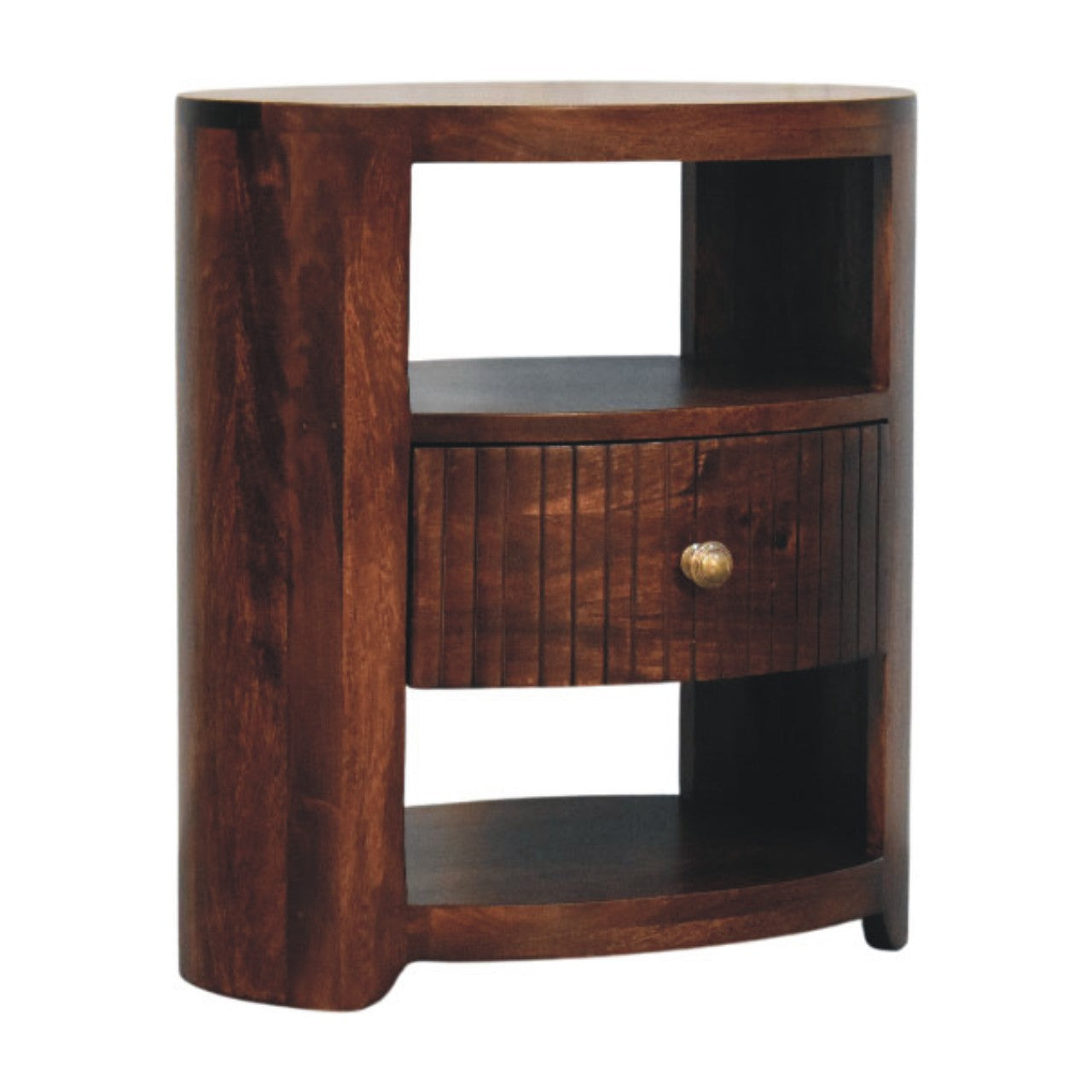 Bordeaux Bedside, 1 Drawer, 2 Open Slot, Brown
