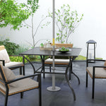 Garden Table W/ Parasol Hole For Four, Slatted Metal Top | Dark Gray