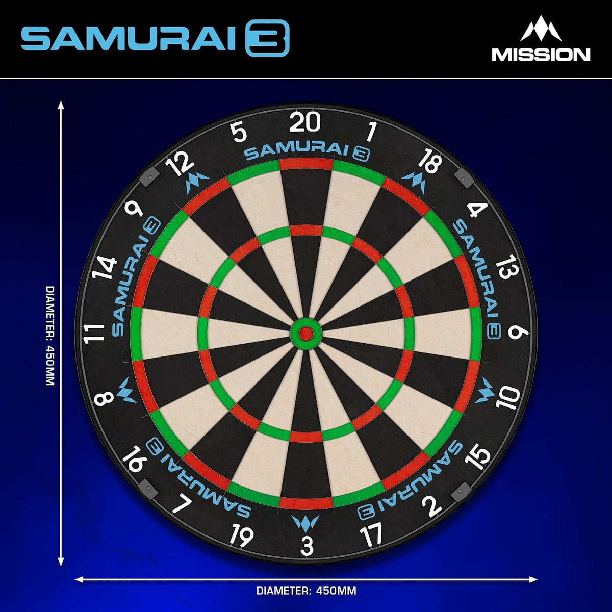 Samurai 3 Dartboard - Professional - Knife Wire - Black Number Ring | One Size | Multi