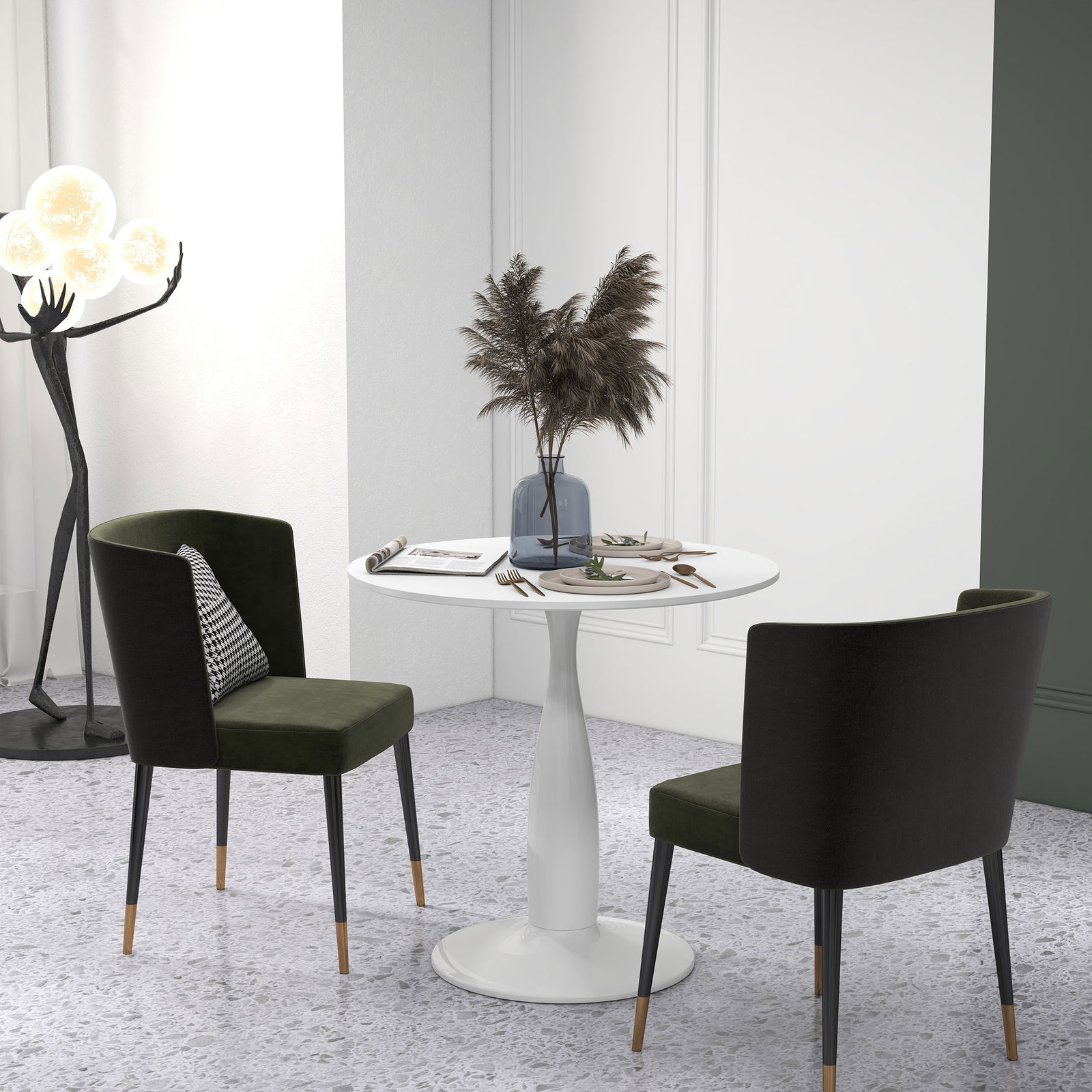 Round Dining Table W/ Steel Base, Dining Room | Antique White