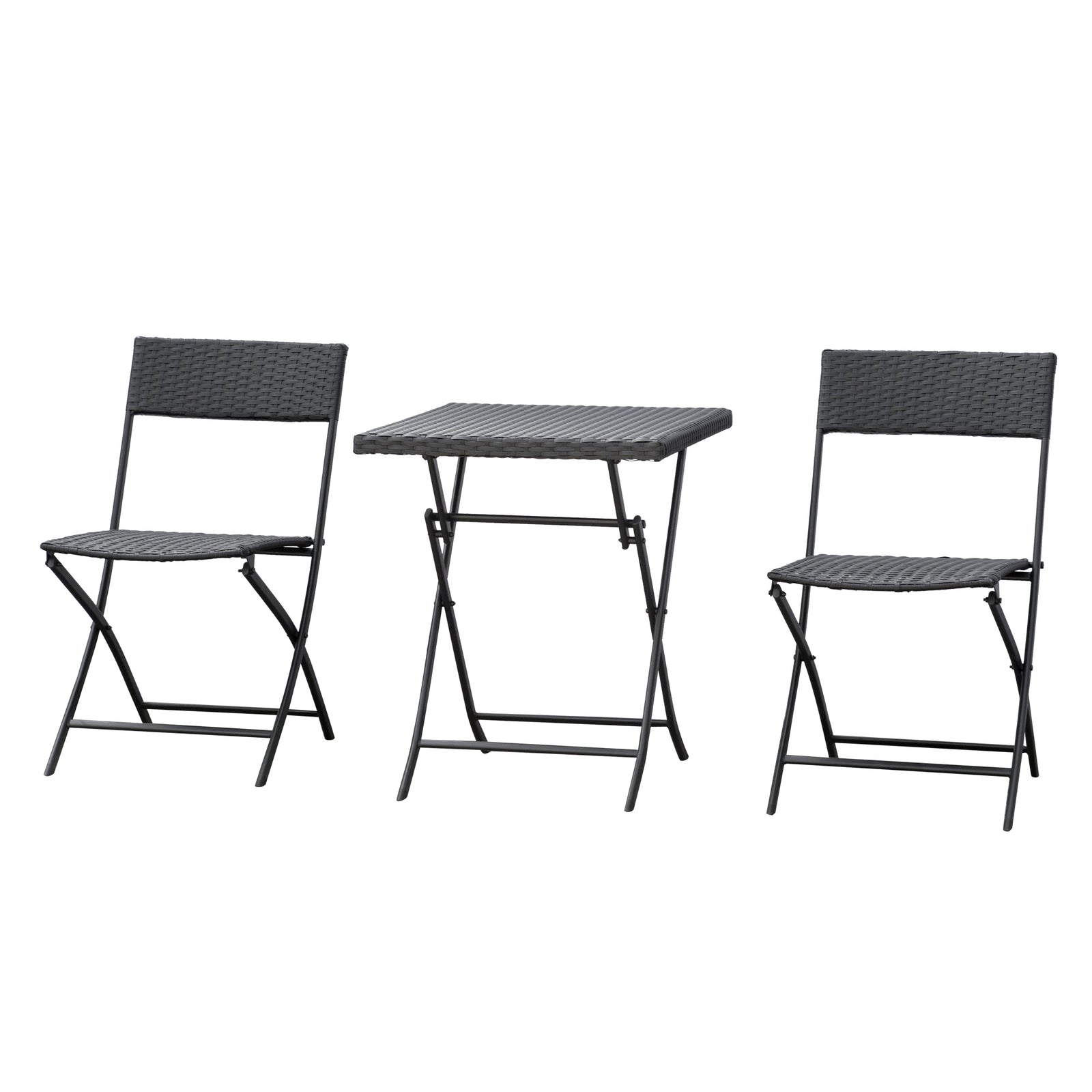 3pc Bistro Set Rattan Furniture Garden Folding Chair Table | Brown
