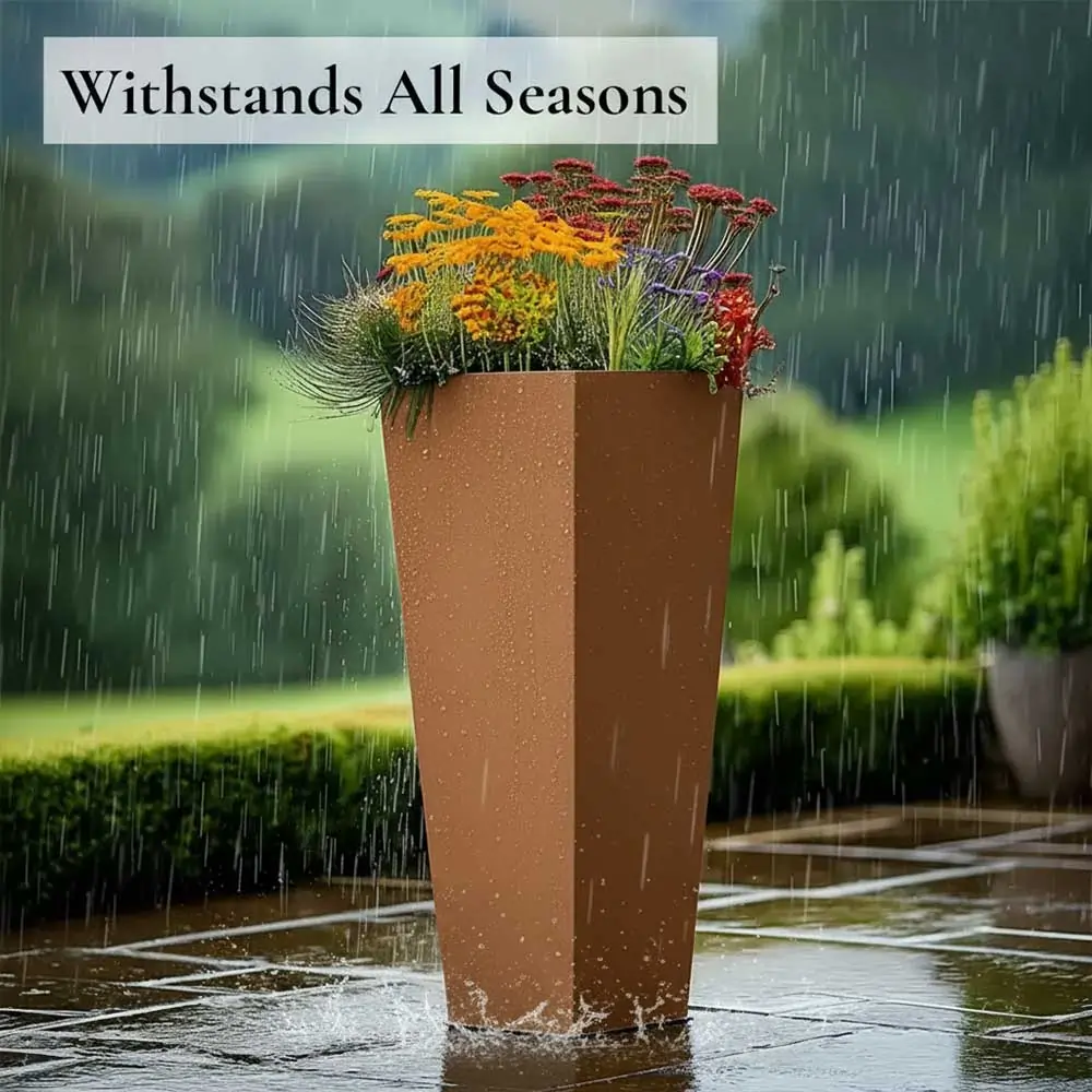 Zinc Galvanised Tall Flared Tapered Square Planter | 30cm x 30cm x 70cm | Copper