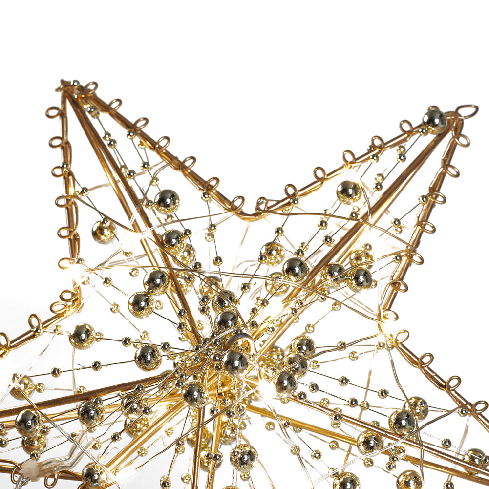 Modern Metal Pre-lit Star Christmas Tree Topper With Beads