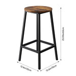 Set Of 2 Industrial Wooden Round Bar Stools With Metal Legs – Vintage Style