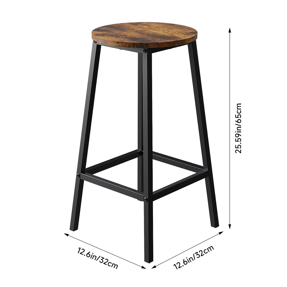Set Of 2 Industrial Wooden Round Bar Stools With Metal Legs – Vintage Style