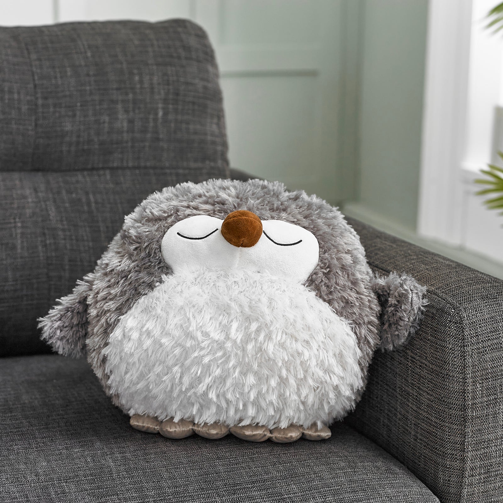 Soft Giant Handwarmer Cozy Plush Grey Owl | 30cm x 30cm | Gray