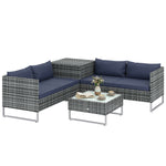 Rattan Garden Furniture Set With Storage Table, Cushions | Dark Blue