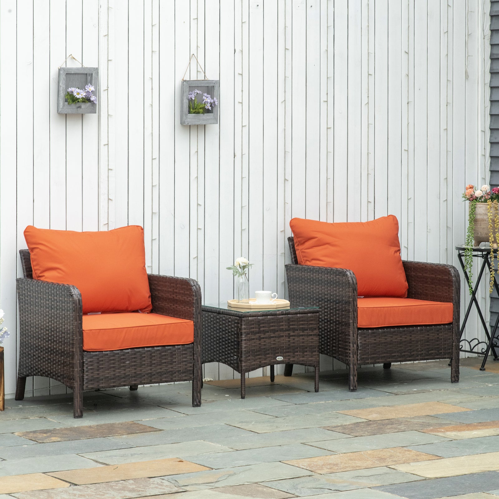 5 Pieces Outdoor Patio Furniture Set Wicker Conversation Set | Brown