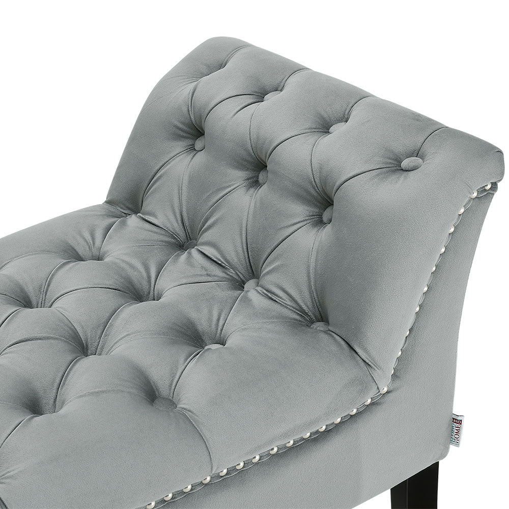 Grey Armed Velvet Buttoned Bed Bench