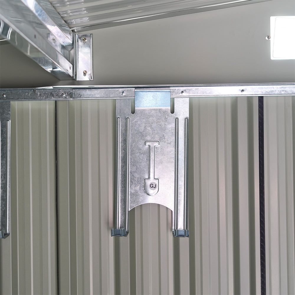 5x7ft Metal Storage Shed With Built-in Metal Shelves, Ventilation, And Sliding Door