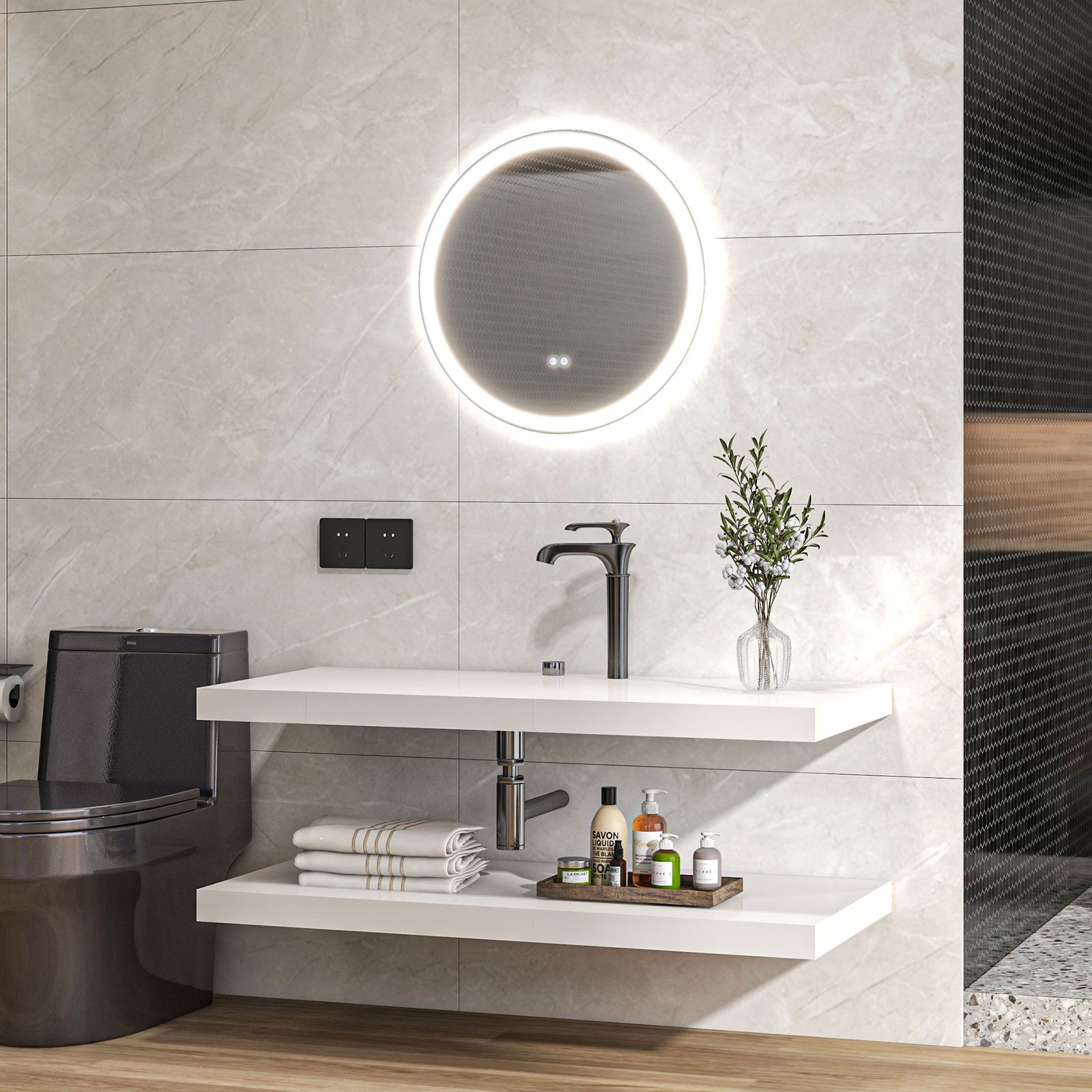 60x60/70x70cm Dimmable Bathroom Mirror With 3 Colours Led | Large | Silver