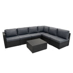 Rattan Modular 7 Piece Furniture Set - Black | Black