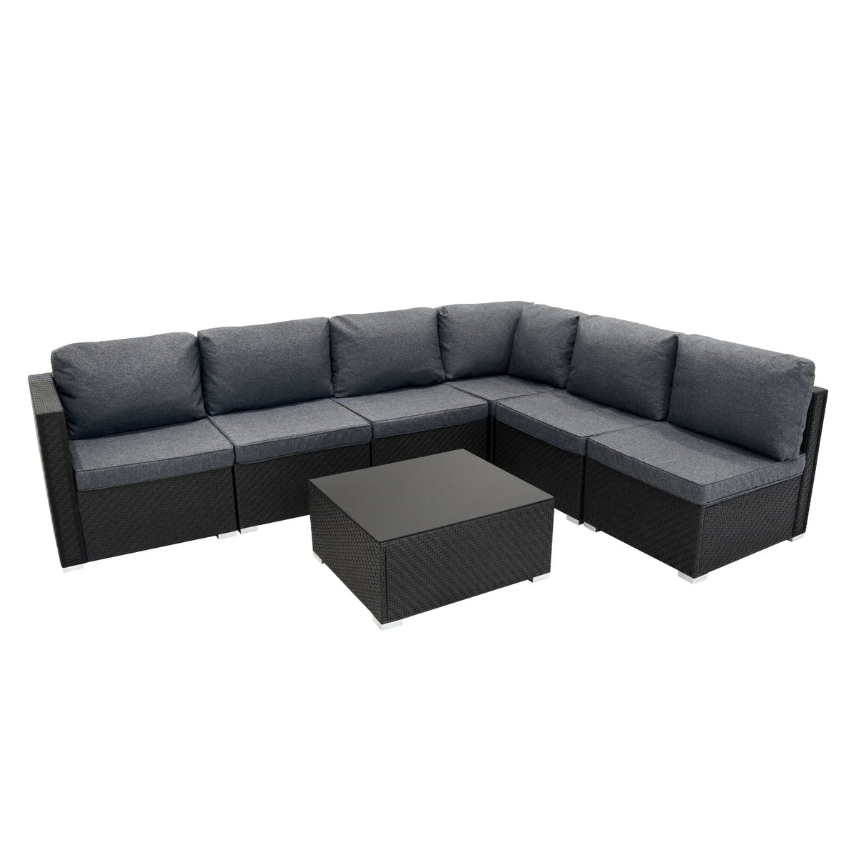 Rattan Modular 7 Piece Furniture Set - Black | Black