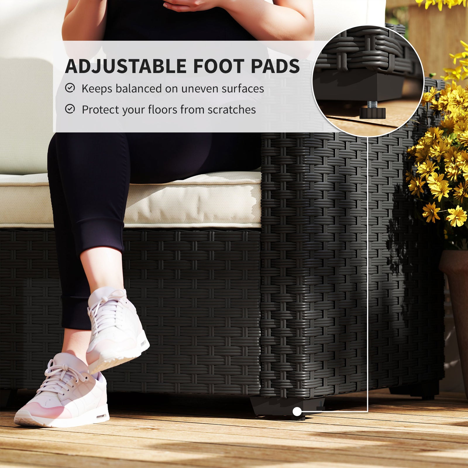 2 Seater Rattan Garden Sofa With Deep Seat, Wide Arms | Black
