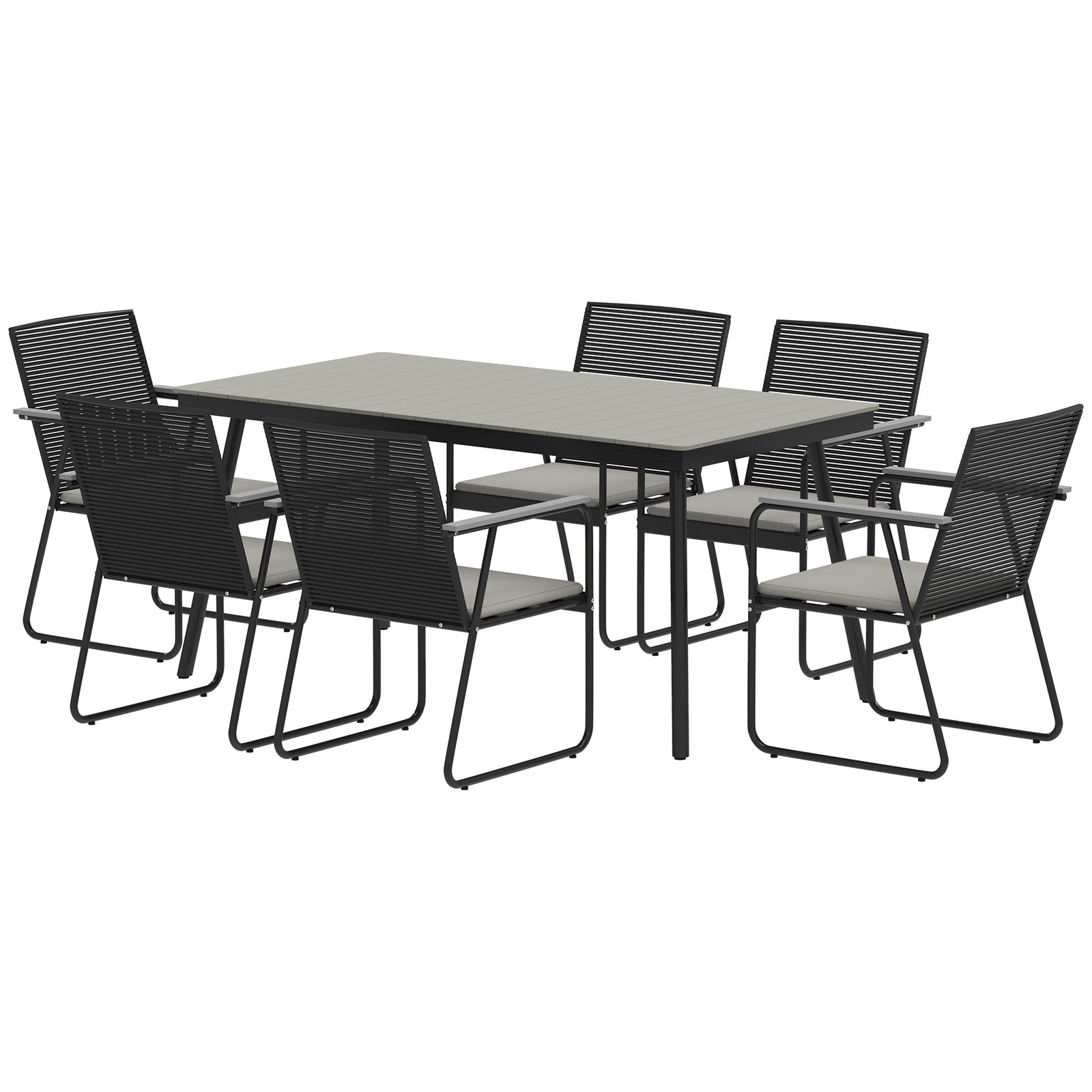 6 Seater Garden Dining Set With Cushions Rattan Backrest | Gray