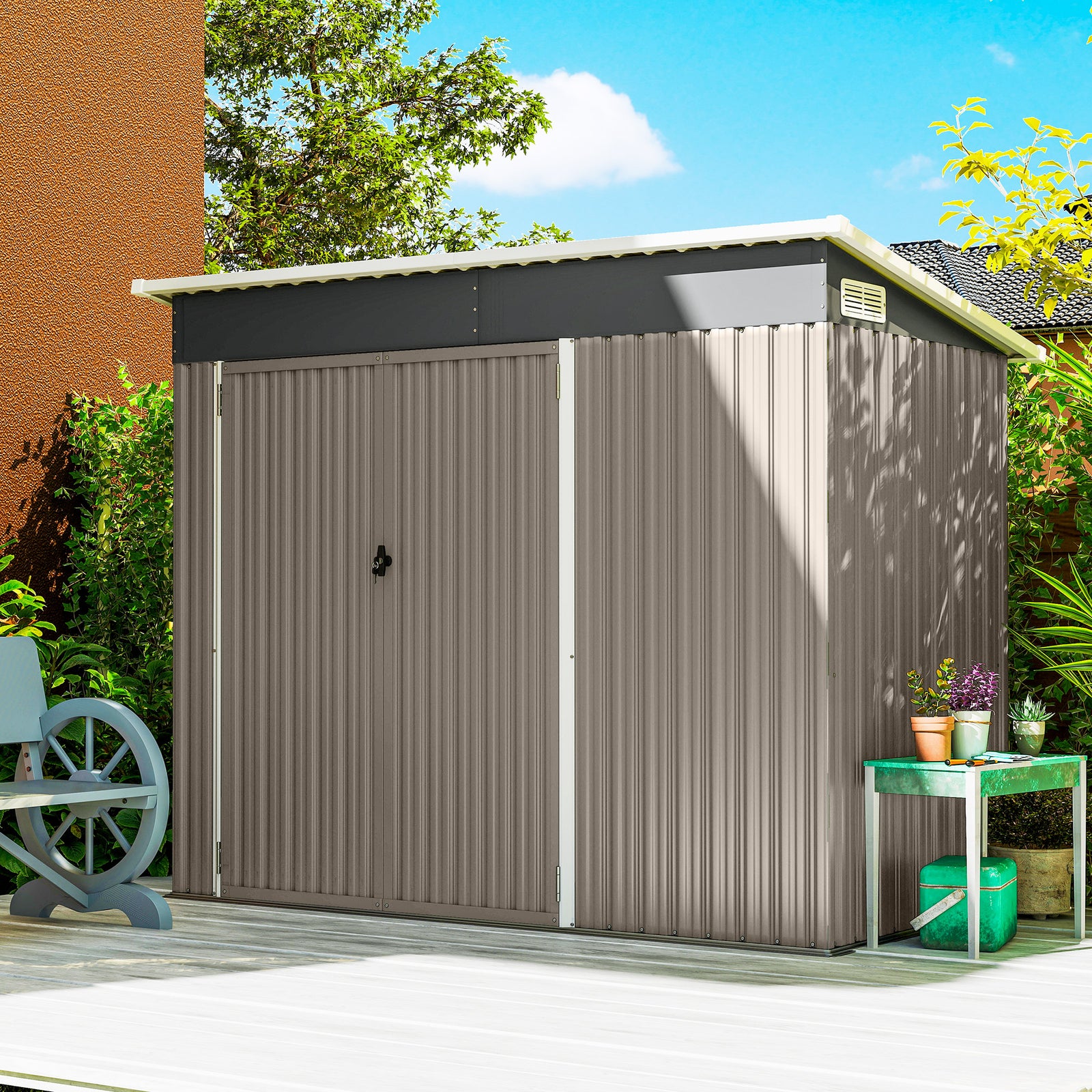Outdoor Storage Shed, 7.5 X 4.3ft Metal Garden Shed | Light Grey