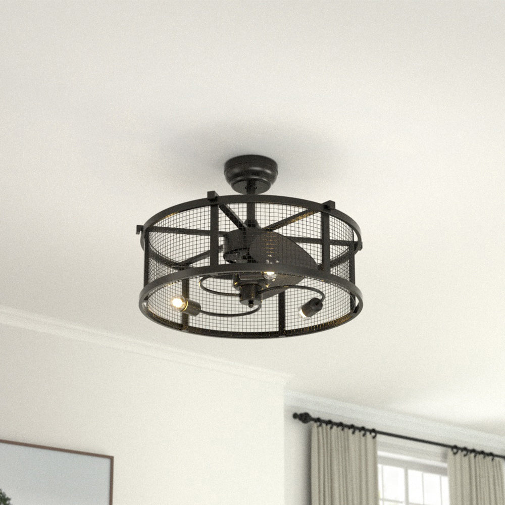 Modern Industrial Black Iron Ceiling Fan Light Quiet 6-speed Small Airflow, Size D60×h20cm