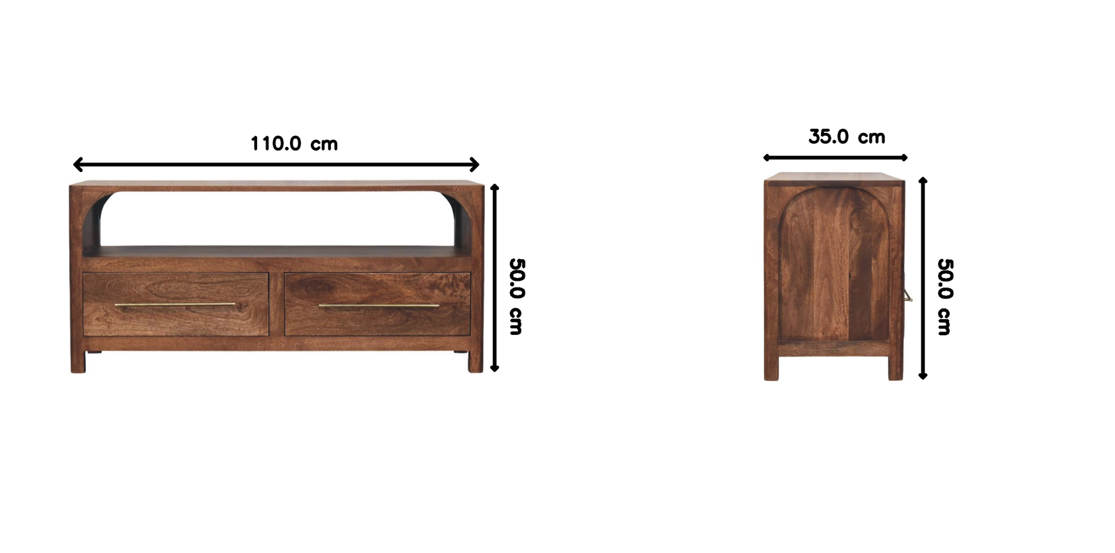 Arc-line Media Console,2 Drawers, 1 Open Shelf, Brown