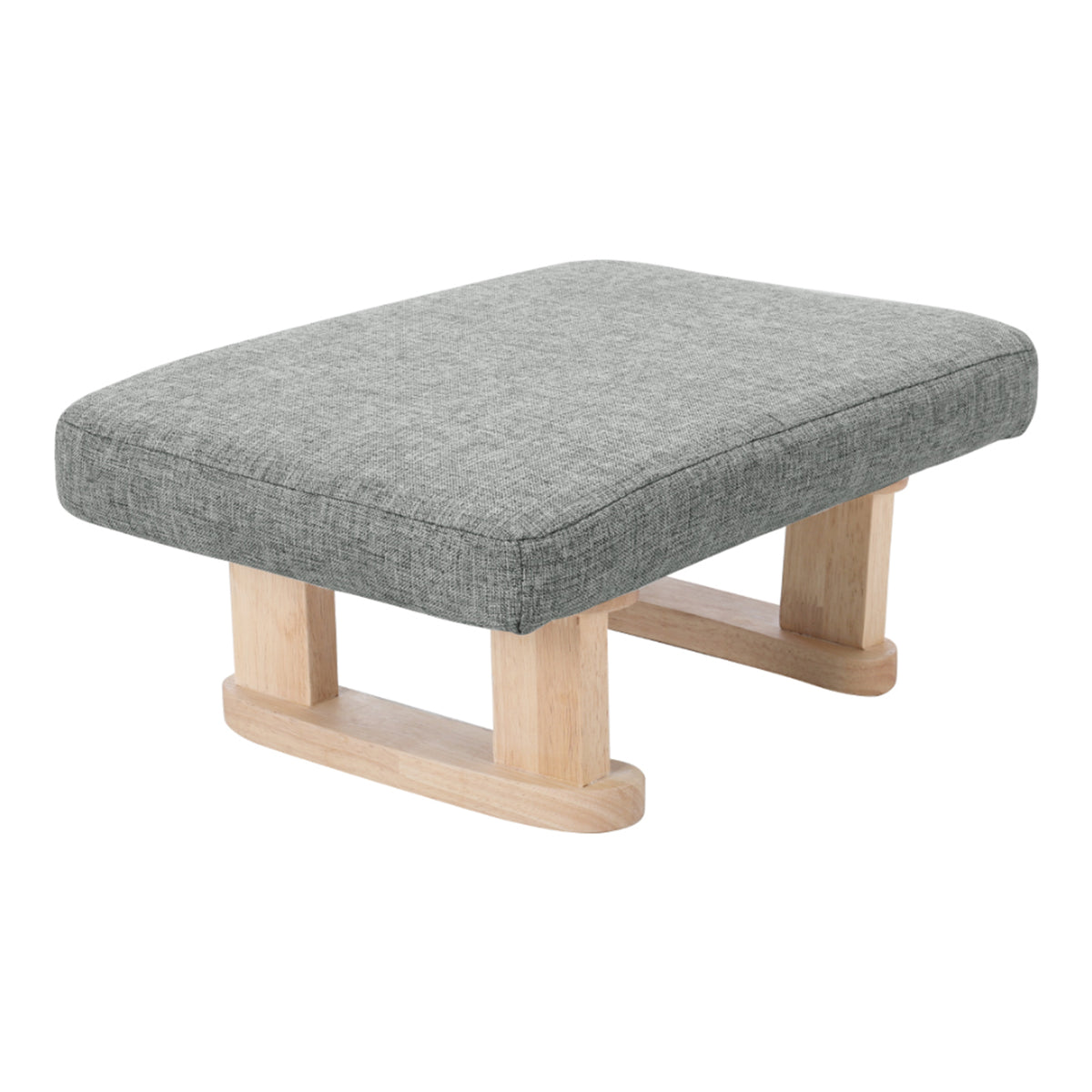 Linen Upholstered Footstool With Wooden Legs | Grey
