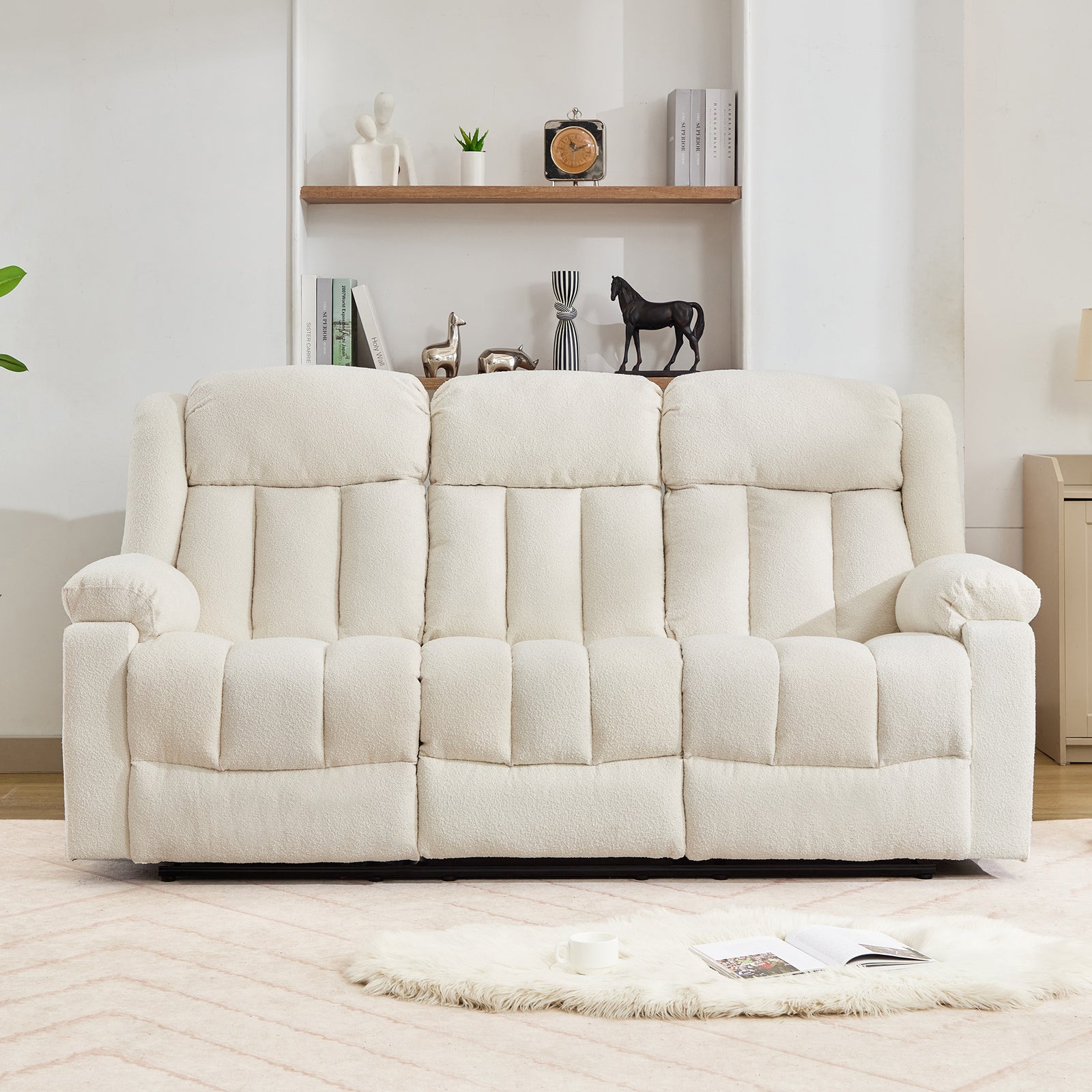 Lovell 3 Seat Manual Recliner Sofa With Central Console | Cream