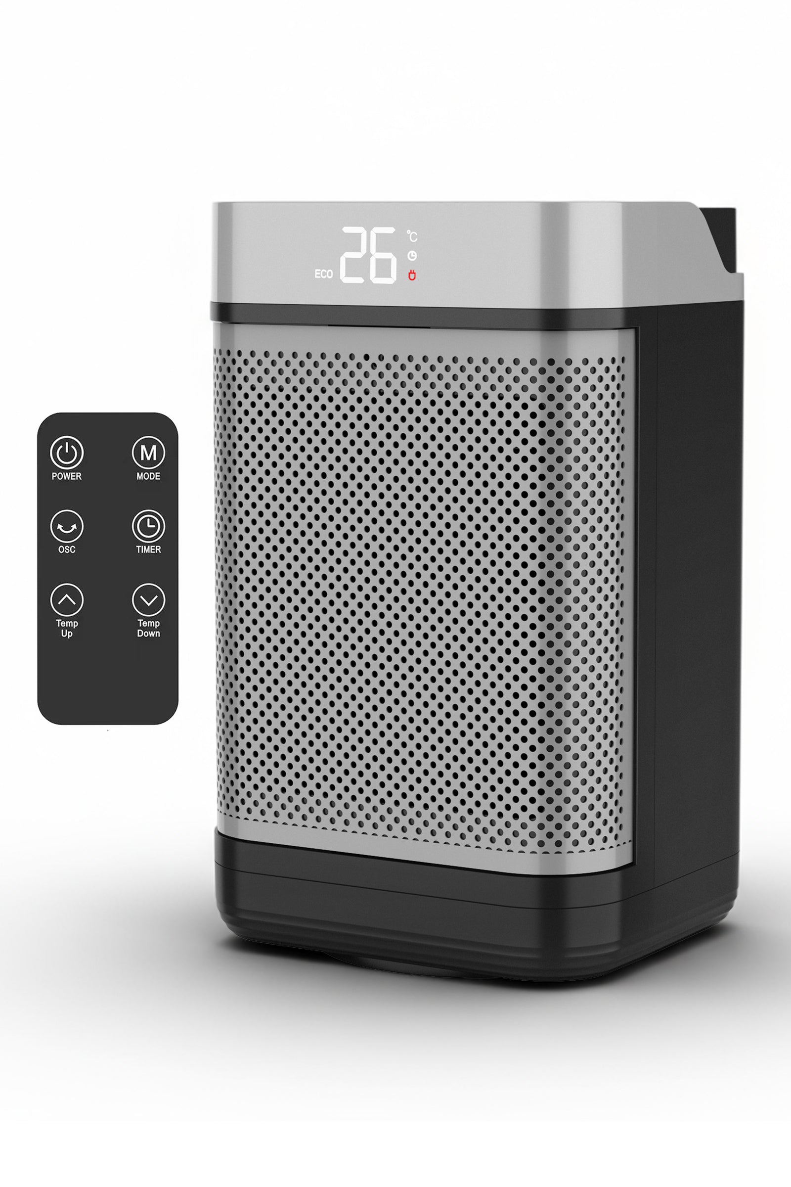 10" Portable Electric Space Heater - Led Display - 12h Timer - Remote | One Size | Grey