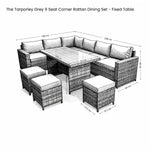 The Tarporley Grey 9 Seat Corner Rattan Dining Set - Fixed Table