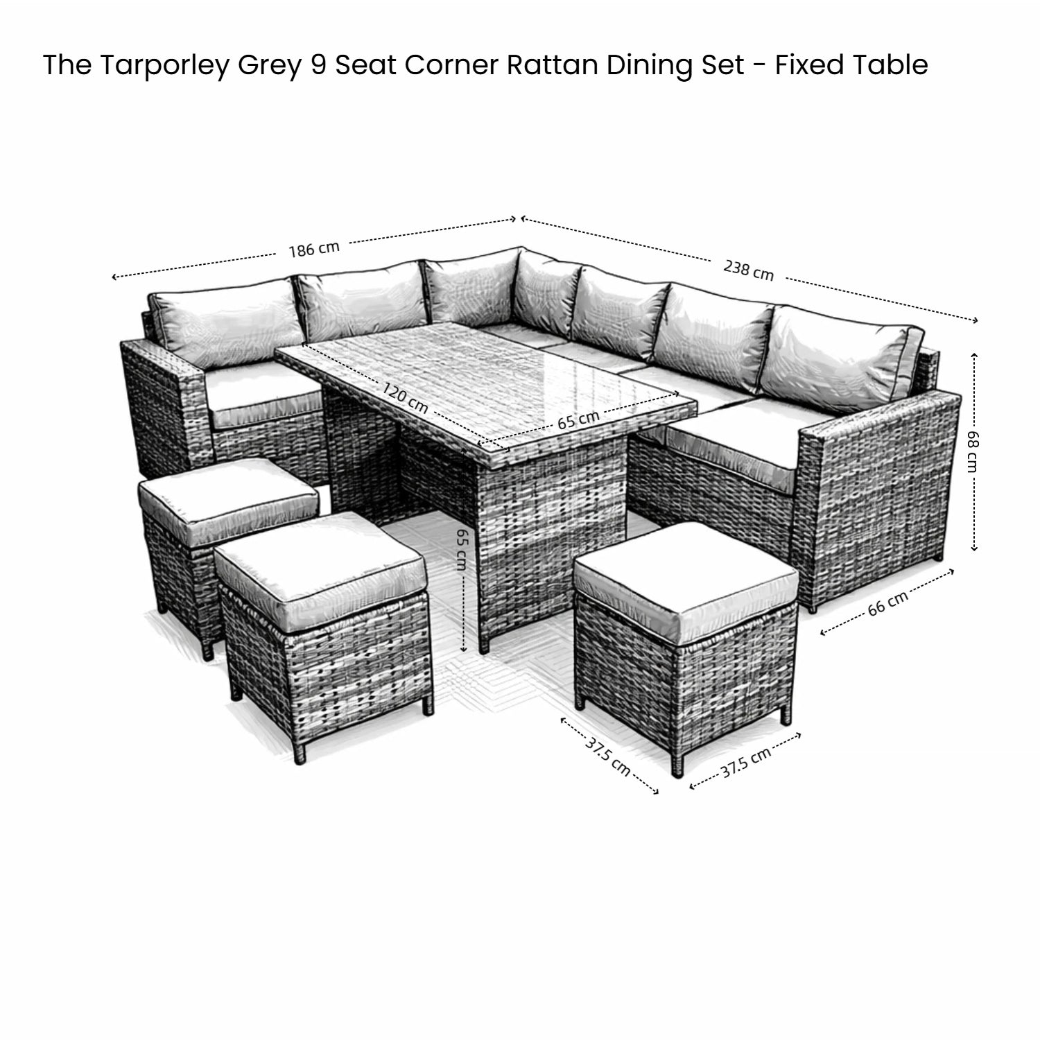 The Tarporley Grey 9 Seat Corner Rattan Dining Set - Fixed Table