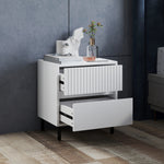 Bedside Table With 2 Drawers And Steel Legs For Bedroom | One Size | White