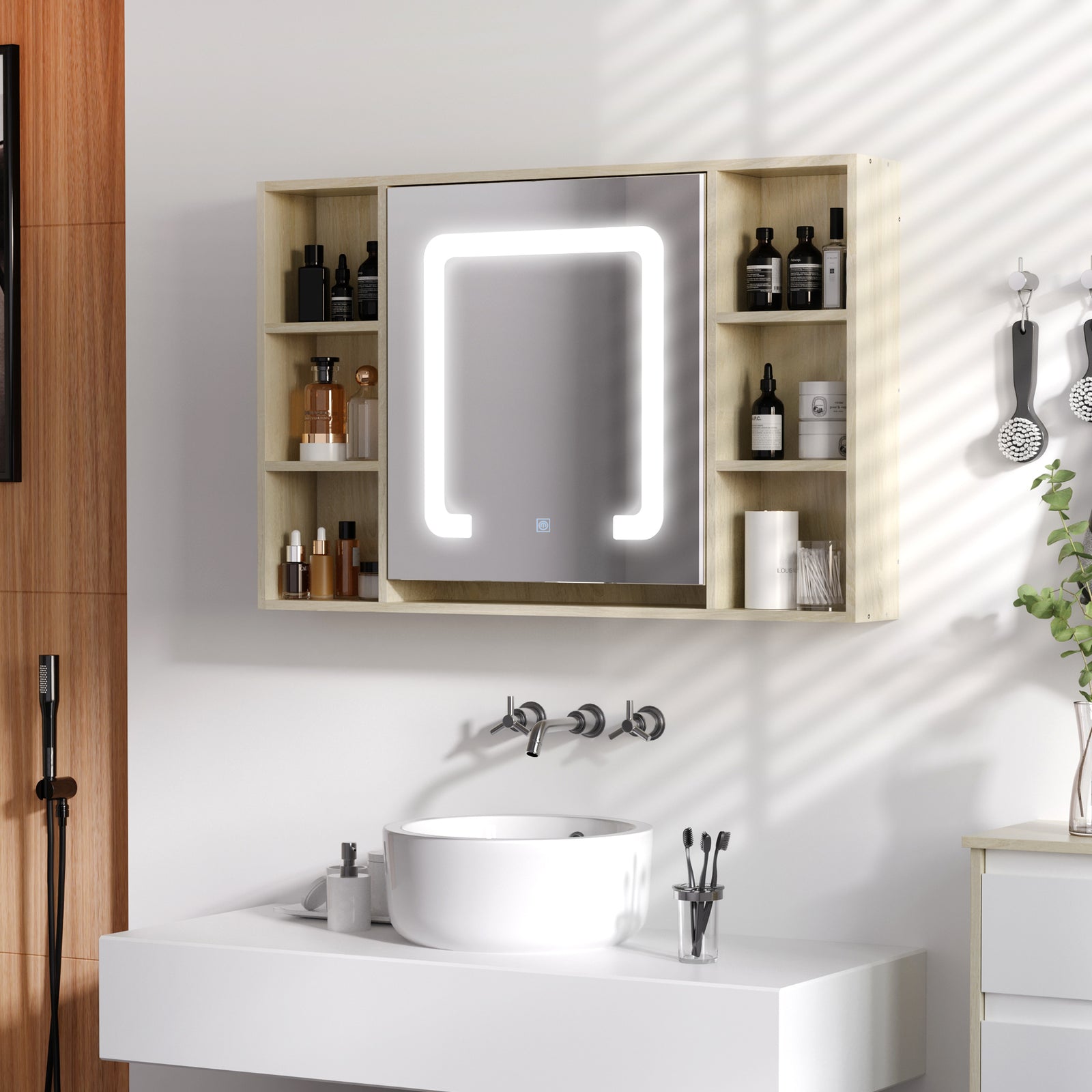 Led Bathroom Mirror Cabinet Wall-mounted Adjustable Shelves